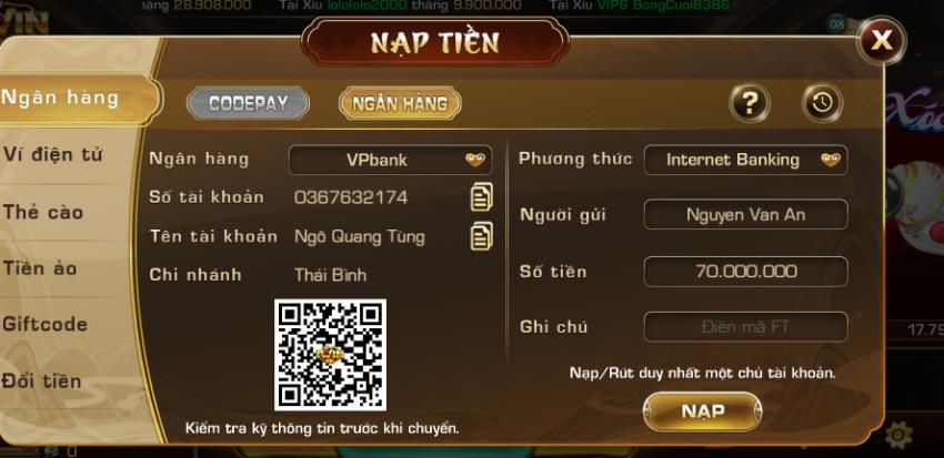 Nạp tiền Iwin qua Code Pay